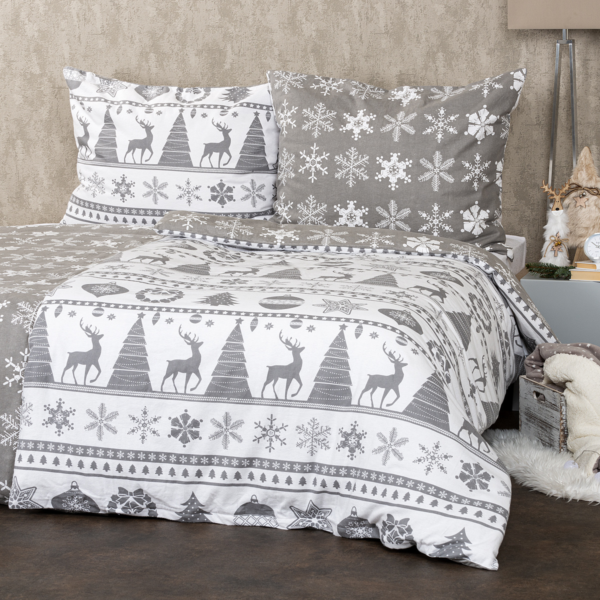 4Home-Vianocne-flanelove-obliecky-Christmas-Time-siva-140-x-220-cm-70-x-90-cm